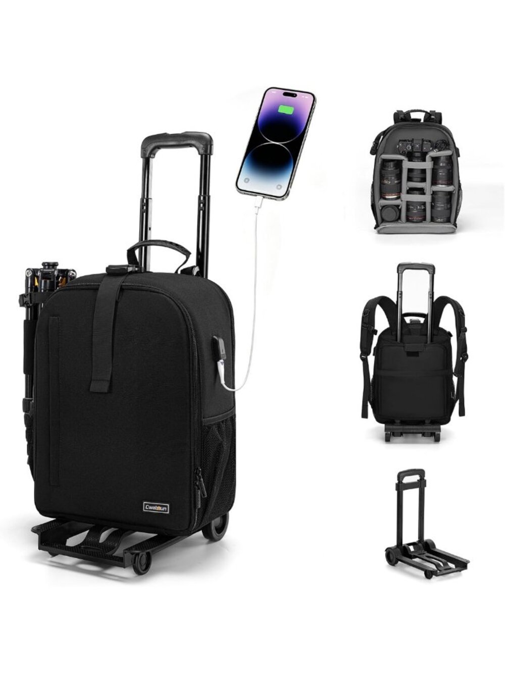 Rolling DSLR Camera Trolley Bag with Removable Cart - Travel Photography Case